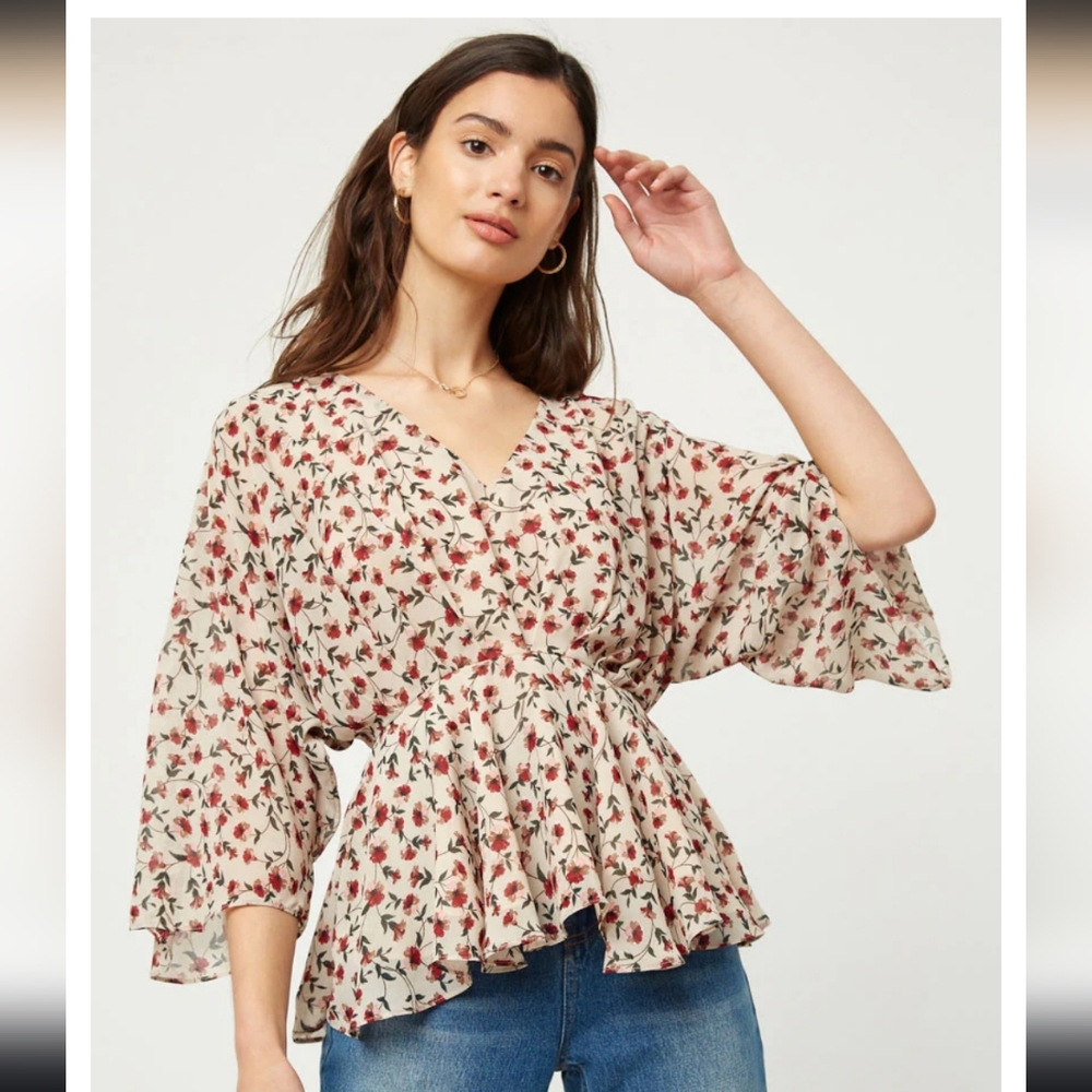 Dolman Sleeve Floral Peplum Top
